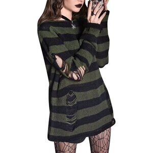 Gothic Sweater Women's Acrylic Ripped Knit Y2K Halloween Casual Top